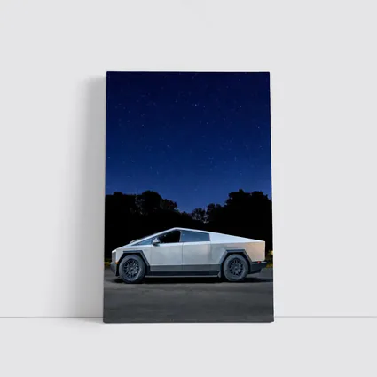 Tesla Cybertruck Parked Under Starry Night Sky