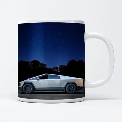Tesla Cybertruck Parked Under Starry Night Sky