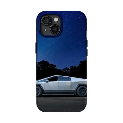 Tesla Cybertruck Parked Under Starry Night Sky