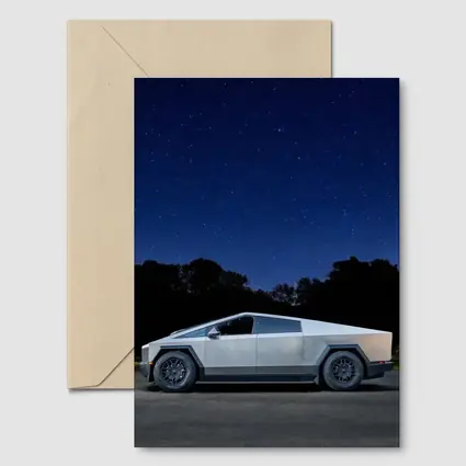 Tesla Cybertruck Parked Under Starry Night Sky
