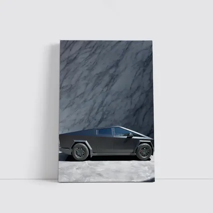 Tesla Cybertruck Against Marble Stone Wall