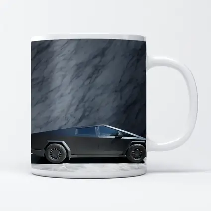 Tesla Cybertruck Against Marble Stone Wall