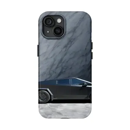Tesla Cybertruck Against Marble Stone Wall