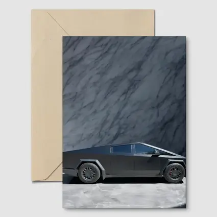 Tesla Cybertruck Against Marble Stone Wall