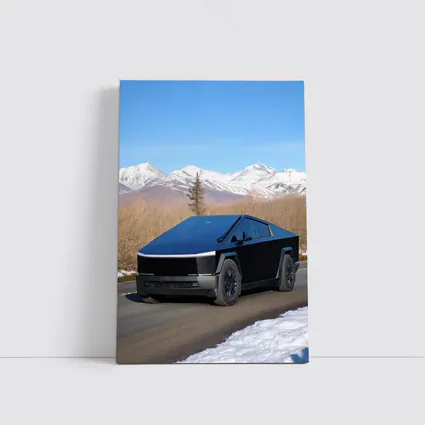Tesla Cybertruck Black Snowy Mountain Road