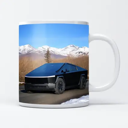Tesla Cybertruck Black Snowy Mountain Road