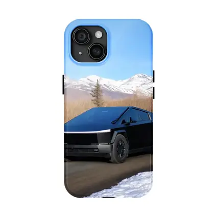 Tesla Cybertruck Black Snowy Mountain Road