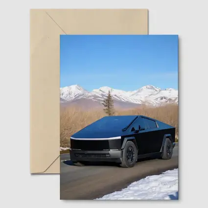 Tesla Cybertruck Black Snowy Mountain Road