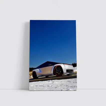 Tesla Cybertruck Silver Truck Snowy Road