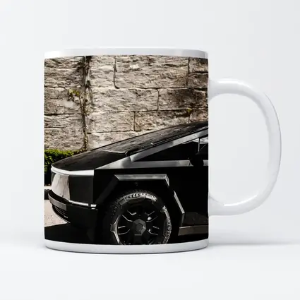 Tesla Cybertruck Black Against Stone Wall