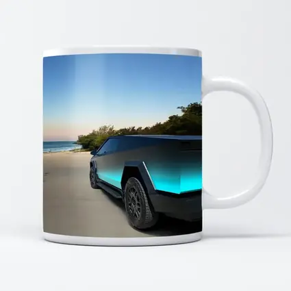 Tesla Cybertruck Teal Beach Coastal Shot