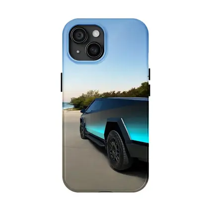 Tesla Cybertruck Teal Beach Coastal Shot