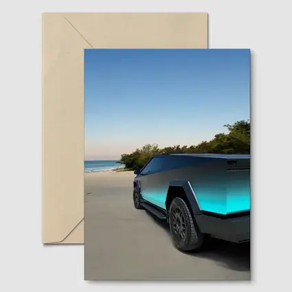 Tesla Cybertruck Teal Beach Coastal Shot