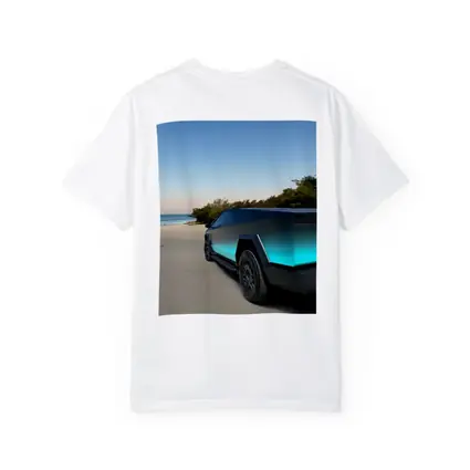 Tesla Cybertruck Teal Beach Coastal Shot