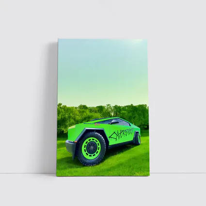 Tesla Cybertruck Green Graffiti Wrap Outdoors