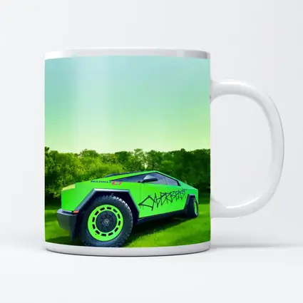Tesla Cybertruck Green Graffiti Wrap Outdoors