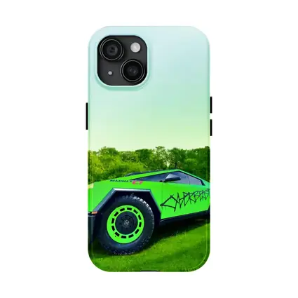 Tesla Cybertruck Green Graffiti Wrap Outdoors