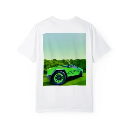 Tesla Cybertruck Green Graffiti Wrap Outdoors