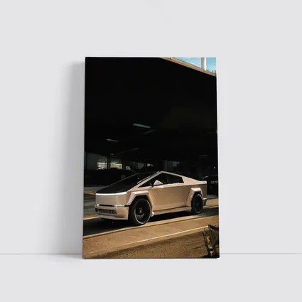 Tesla Cybertruck Parked Under Dark Overhang