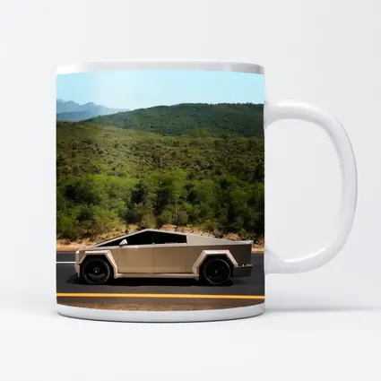 Tesla Cybertruck Silver Truck Mountain Road