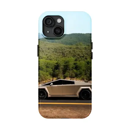 Tesla Cybertruck Silver Truck Mountain Road