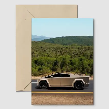 Tesla Cybertruck Silver Truck Mountain Road