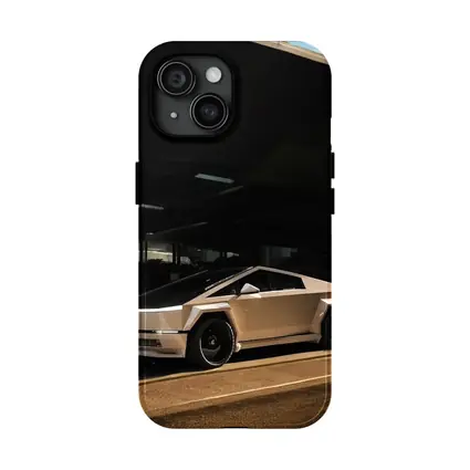 Tesla Cybertruck Parked Under Dark Overhang