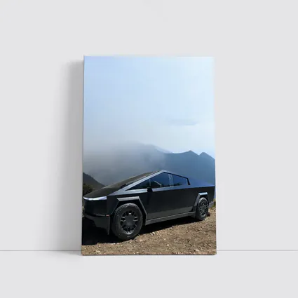 Tesla Cybertruck Black Mountain Misty Backdrop