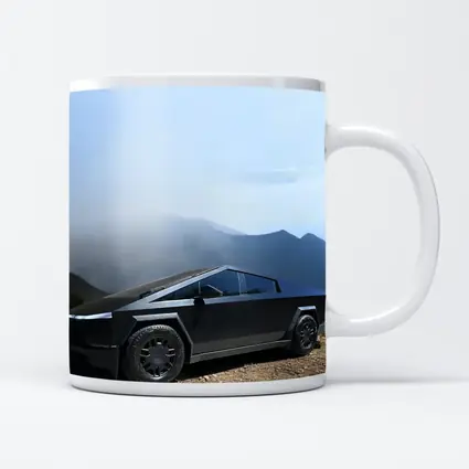 Tesla Cybertruck Black Mountain Misty Backdrop
