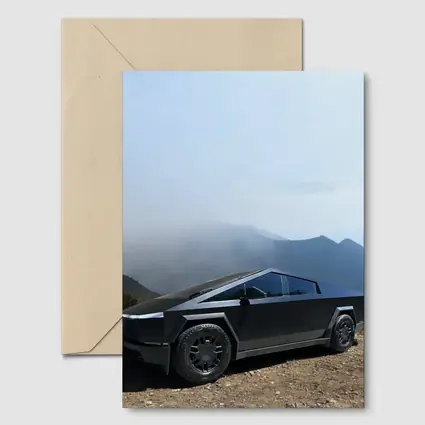 Tesla Cybertruck Black Mountain Misty Backdrop