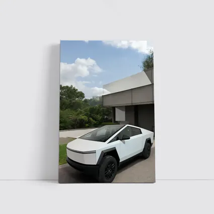 Tesla Cybertruck Parked Modern House Exterior
