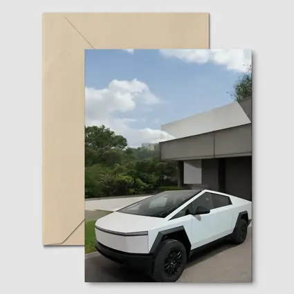 Tesla Cybertruck Parked Modern House Exterior