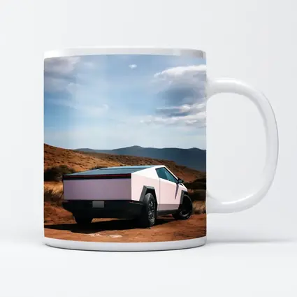 Tesla Cybertruck Pink Desert Mountain Backdrop