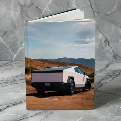 Tesla Cybertruck Pink Desert Mountain Backdrop