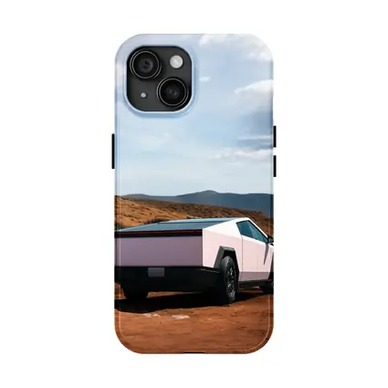 Tesla Cybertruck Pink Desert Mountain Backdrop