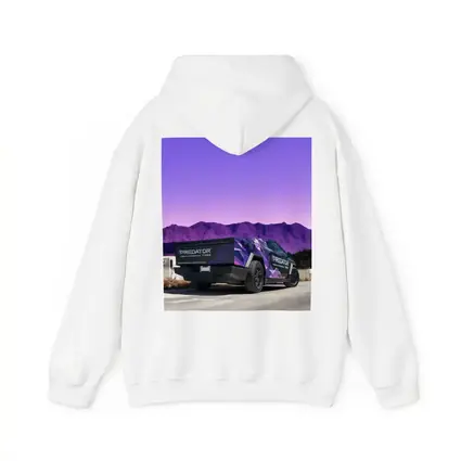 Tesla Cybertruck Purple Wrap Mountain Background