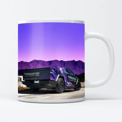 Tesla Cybertruck Purple Wrap Mountain Background