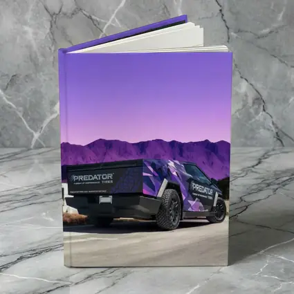 Tesla Cybertruck Purple Wrap Mountain Background