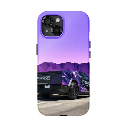 Tesla Cybertruck Purple Wrap Mountain Background