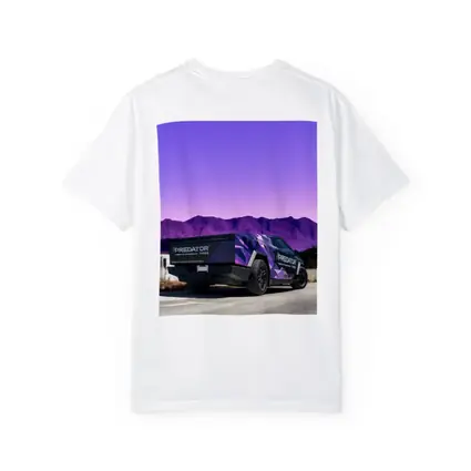 Tesla Cybertruck Purple Wrap Mountain Background