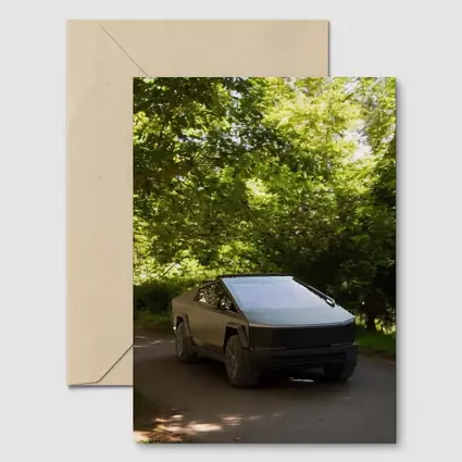 Tesla Cybertruck Parked On Forest Road