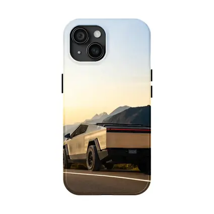 Tesla Cybertruck Parked on Mountain Road Sunset