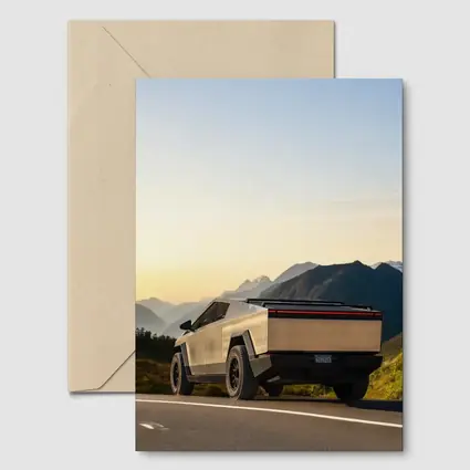 Tesla Cybertruck Parked on Mountain Road Sunset