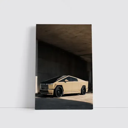 Tesla Cybertruck Beige Under Concrete Bridge