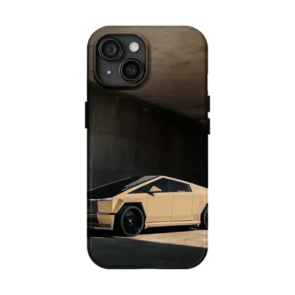 Tesla Cybertruck Beige Under Concrete Bridge