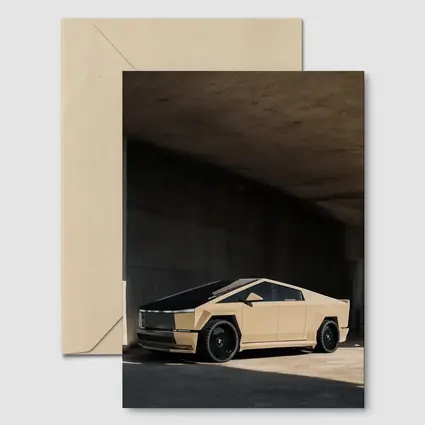 Tesla Cybertruck Beige Under Concrete Bridge