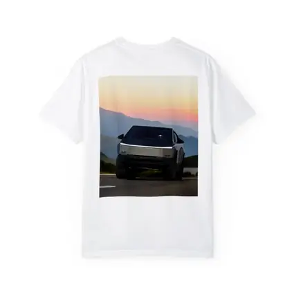Tesla Cybertruck Driving Mountain Sunset Road
