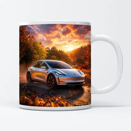 Tesla Model 3 Autumn Sunset Road Drive