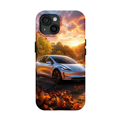 Tesla Model 3 Autumn Sunset Road Drive