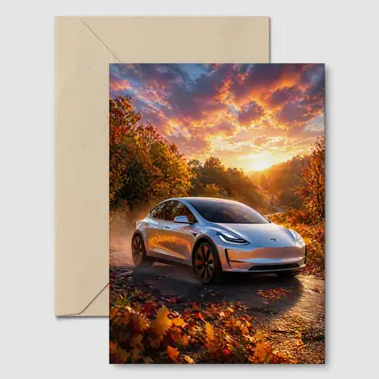Tesla Model 3 Autumn Sunset Road Drive